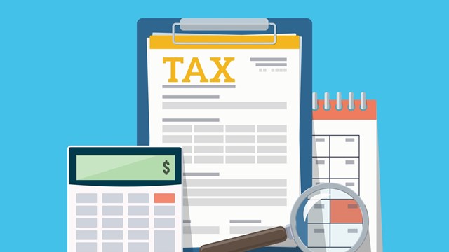 Concept tax payment. Data analysis, paperwork, financial research report and calculation of tax return. Payment of debt. Vector illustration in flat style.