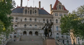 Gov. Hochul Announces Goals for a Replacement 421a Program New York State Capitol Building from East Capitol Park in Albany. New York
