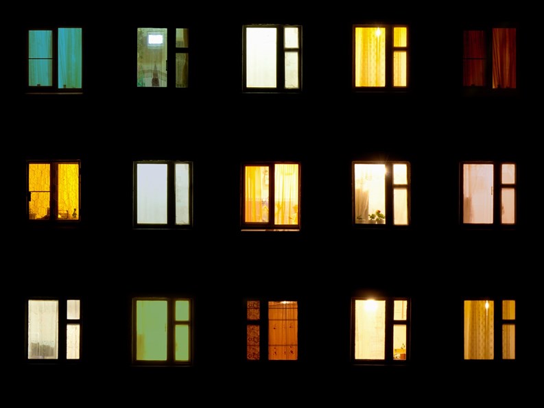 Night windows of the old block of flats