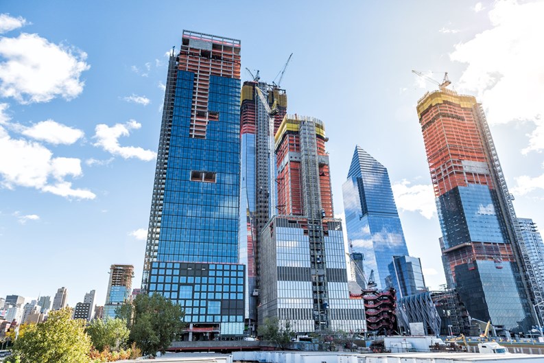 New York City, USA - October 30, 2017: Construction development at the Hudson Yards in Manhattan, NYC, on Chelsea West Side of residential apartments, offices