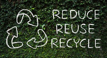 Recycle, Reuse, Reduce Hand drawing Reduce - Reuse - Recycle symbol with green nature background.