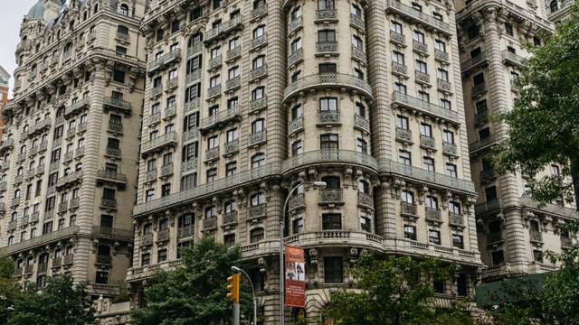 The Ansonia building on the Upper West Side of New York City, located at 2109 Broadway, between West 73rd and West 74th Streets.