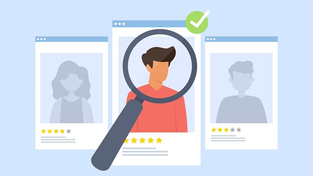 Vector illustration of choice of worker or personnel. Recruitment concept. Сhoosing resume of new employees.