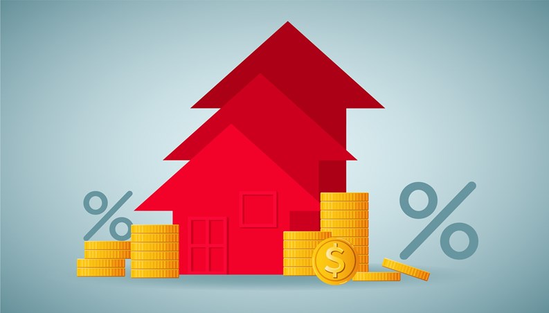 house model like up arrow on background, finance and banking about house concept, investment ideas about real estate.house loan, housing price.