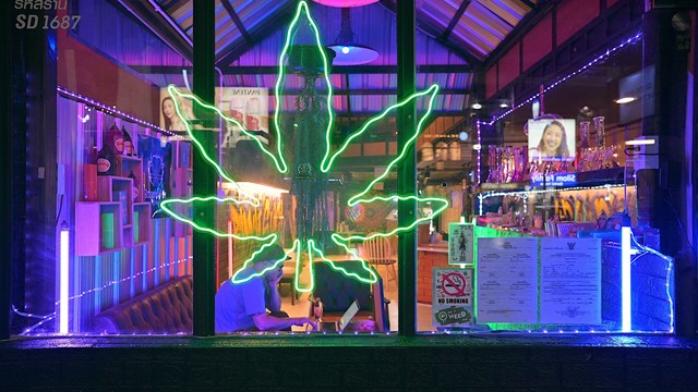 Bangkok, Thailand – January 09, 2023: In Thailand, Cannabis, known by the name Ganja was decriminalized in 2022, and weed cafes and dispensaries have since become common across the country