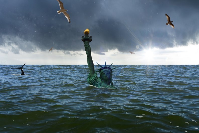 USA Statue of Liberty in New York sinks in the ocean