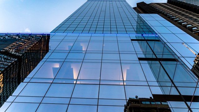skyscrapers view at night in Manhattan New York
