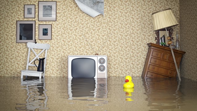 Flooded vintage interior. 3d concept