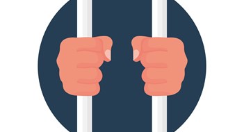 New Law Bars Boards From Rejecting Felons Hands holding prison bars, cartoon icon. Criminal man behind bars. Hands in handcuffs. Human in jail. Prisoner concept. Vector illustration flat design. Arrest of person. Isolated on white background.