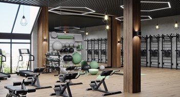 What Makes an Amenity Great? Modern gym interior with sport and fitness equipment, fitness center interior, interior workout gym, 3d rendering