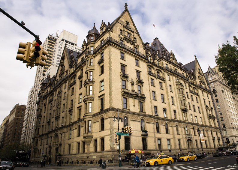 New York City, New York, USA - November 12, 2017: View of landmark The Dakota luxury apartment building and former home of John Lennon, seen from Central Park West.