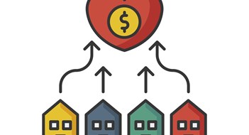 Big Changes for Co-ops Leaving HDFC Program Neighborhood development RGB color icon. Suburban community union. Financial contribution to residential housing. Affordable home and apartment. Buy mansion with loan. Isolated vector illustration