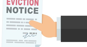 Q&A: Forcing Out Co-op Sublease Tenants A hand presents an eviction notice isolated in flat design style (cut out)