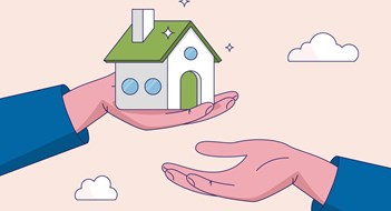 A Matter of Will Financial advisor on legacy planning concept. Inherit house or real estate from parents, passing an inheritance to children, father giving house, wealth or property to his children small hand