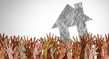 NY Rep. Introduces Multifaceted Housing Plan Selling A Home as a group of diverse home buyers reaching for real estate success in a seller market as a symbol for buying a house and affordability challenges to residential ownership.