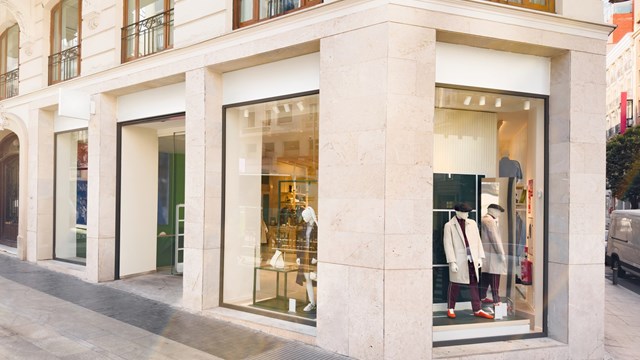 Fashion clothing storefront facade and windows mockup for your own branding