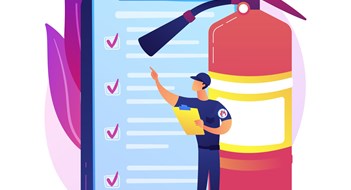 Multifamily  Fire Safety Fire inspection abstract concept vector illustration. Fire alarm and detection, building inspection checklist, fulfill the requirements, safety certification, annual inspection abstract metaphor.
