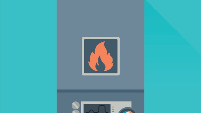 Furnace home system for hot temperature water. Gas heating boiler. Vector illustration