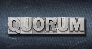 Q&A: No Quorum = No Election? quorum word made from metallic letterpress on dark jeans background"r"n