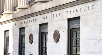 More on the Corporate Transparency Act Washington DC, USA - 2 May 2024: Front exterior view of the entrance to the Department of the Treasury building in Washington DC