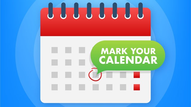 Mark your calendar for landing page design. Calendar reminder. Check mark icon.