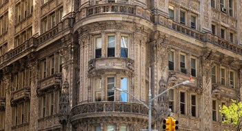 Exterior Repair & Maintenance in Historic Buildings New York, USA - April 24, 2022: Exterior of New York's Petrossian restaurant is housed in the historic Alwyn Court Building on Manhattan's West Side