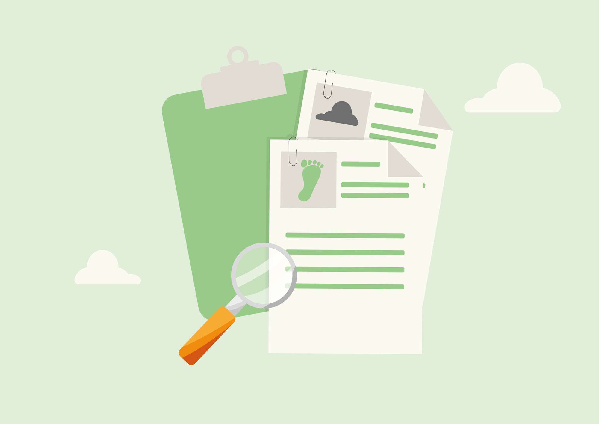 Environmental Impact Report Analysis Document Clipboard. Collect emissions Data. Environmental Data Analytics. Carbon Footprint and Ecological Data. Vector illustration