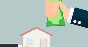 NYC Has 5th Highest Home-Price-to-Income Ratio in U.S. Hand giving a house, another hand giving money notebank, icon for business design