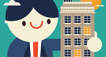 Secrets of NYC Property Management Smiling giant businessman wraps his arm around a corporate building