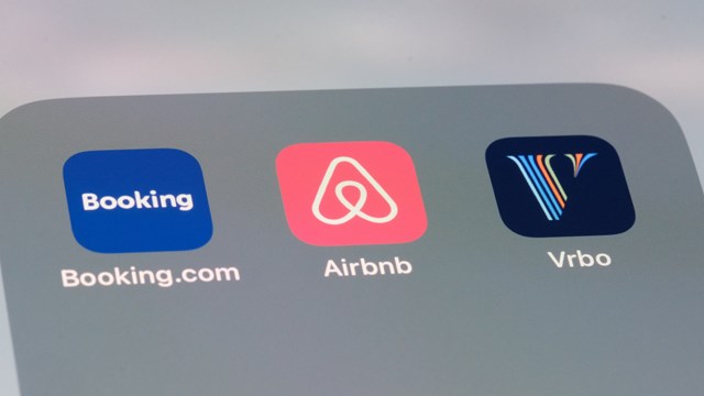 Shanghai,China-March 14th 2024: Airbnb, Booking.com and Vrbo app icons. Assorted online rental company brands
