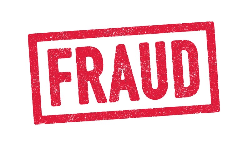 Vector illustration of the word Fraud in red ink stamp