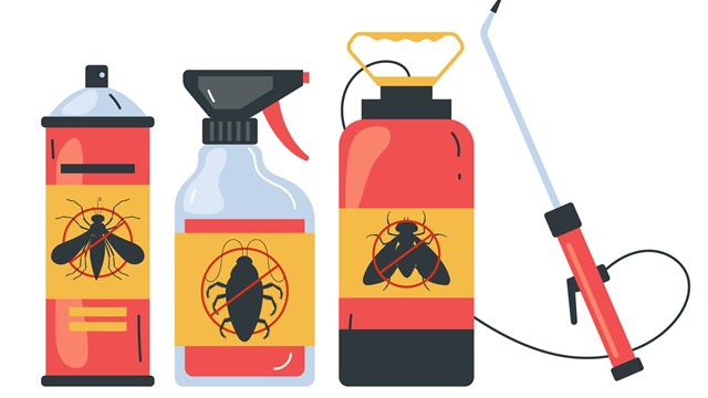 Pesticide pest bottle control insect insecticide spray concept. Vector graphic design