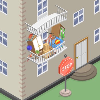 3D Isometric Flat Vector Conceptual Illustration of Overflown Balcony, Excessive Consumerism