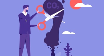 Local Law 97 & Carbon Cutting Global warming and environmental recovery plan concept, reduce carbon footprint and pollution produce, businessman cutting CO2 footprint  smoke from factory