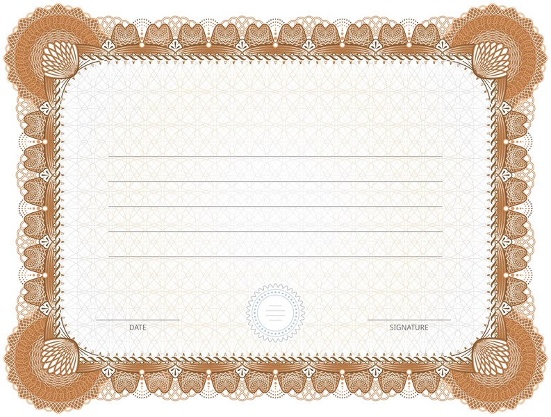 Bronze diploma border design for personal conferment. Vector layout for award, patent, validation, licence, education, authentication, achievement, etc